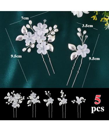 Boyrot 5 Pcs Wedding Hairpins - Bridal Pearl Hair Jewelry with Flowers & Leaves - U-Shaped Hair Clips for Women & Girls - Silver Bridal Accessories in 5 Styles - Buy Online on GoSupps.com