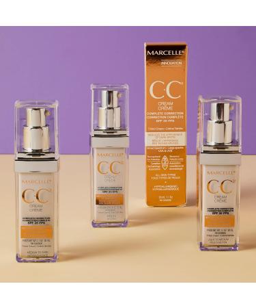 Marcelle CC Cream SPF 35 Medium Complete Correction Tinted Moisturizer Non-Comedogenic Perfume-Free Paraben-Free Oil-Free Hypoallergenic Cruelty-Free 30 mL Medium CC Cream - Buy Online on GoSupps.com