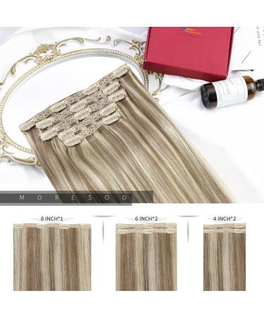 Moresoo Light Brown with Platinum Blonde Clip in Hair Extensions 14 Inch Real Human Hair 5 Pieces/70g #9A/60 - 35cm - Buy Online on GoSupps.com