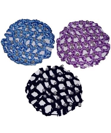 Youu 3 pieces Dutt Network Hair Network Bun Hairstyle Aid Fabric Knot Network For Gymnastics Rhythmic Sport Gymnastics Ballet Riding Figure Charge Dance Knot Network (with Perle)
