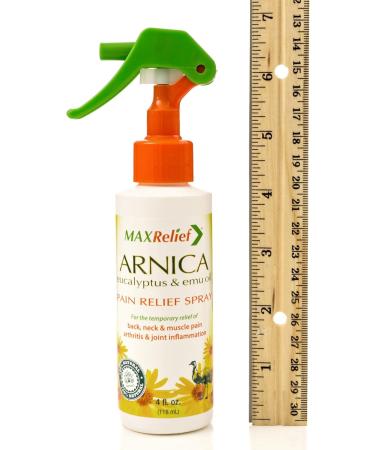 MaxRelief Arnica Pain Relief Spray - Australia's #1 - now available in Canada - Arnica Eucalyptus & Emu Oil - 4 oz - 3X times more Arnica than other Pain Sprays Chosen by Sufferers of Back Neck & Muscle Pain & Reduces Arthritis Pain & Joint Inflammation - Buy Online on GoSupps.com