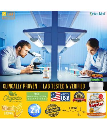 ANUMED Vitamin C 2000mg + Zinc 500mg + L-Lysine 500mg + Bioflavonoids 300mg - Immune System Booster | Antioxidants | Non GMO Gluten-Free Vegan (180 Capsules) - Buy Online on GoSupps.com
