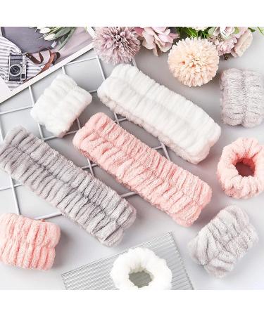 TUZAZO 9 PCS Face Wash Headband Wristband Set - Spa Microfiber Makeup Headband for Women & Girls - Skincare Essential in Pink, White, Grey - Buy Online on GoSupps.com