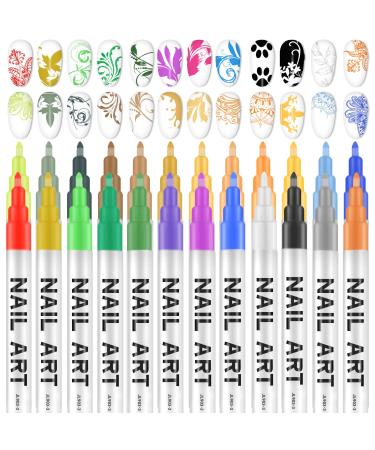 24 Pcs Nail Art Pens 3D Nail Polish Pens - Nail Art Pens for Painting Nails - Nail Polish Design Kit - DIY Nail Graffiti Pen Set for Girls Ladies 24 Colors