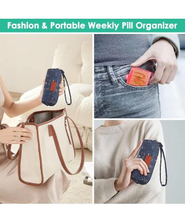 Natural Cork Bag Pill Organizer - Exquisite 7-Compartment Large Capacity Handbag (Blue) for Daily Use | Shop Internationally - Buy Online on GoSupps.com