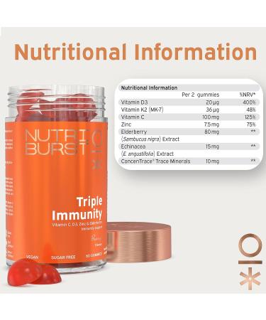 Nutriburst Triple Immunity Gummies - Vitamin C, D3, Zinc, Elderberry Extract - 60 Berry Gummies - Buy Online on GoSupps.com
