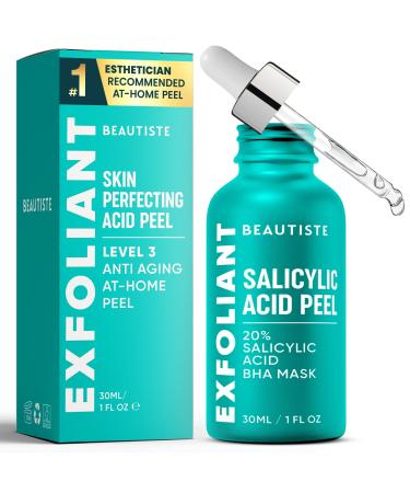 Beautiste 30 DAY MIRACLE BHA 20% Peeling Solution - Clinical Strength BHA Liquid Exfoliant for Clogged Pores Wrinkles & Blackhead Remover - Salicylic Acid Serum & Chemical Exfoliant for Face Peel 1oz