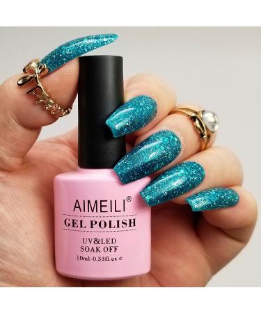 AIMEILI Diamond Glitter Teal Blue Green Gel Nail Polish - 044 (10ml) - Buy Online on GoSupps.com