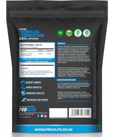 Tribulus Terrestris Extract 8500mg 180 Capsules - 95% Saponins - Test Booster Pills Increase Testosterone for Muscle Growth Strength Tribulus Terrestris Tablets Powder Alternative by PROELITE 180 count (Pack of 1) - Buy Online on GoSupps.com