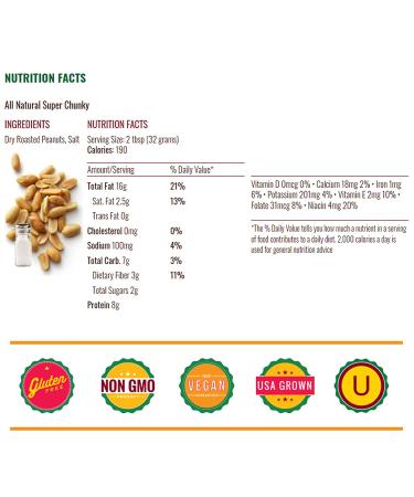 Teddie Super Chunky Peanut Butter - 16oz Plastic Jar | Gluten-Free, Vegan - Pack of 1 - Buy Online on GoSupps.com