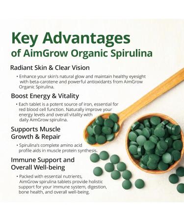 AimGrow Organic Spirulina Tablets Nutrient-Rich Spirulina for Eye and Skin Health Canada Organic Non-GMO and Gluten-Free 500mg 300 Tablets - Buy Online on GoSupps.com