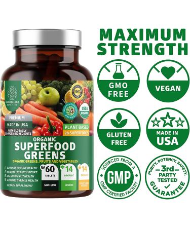 N1N Premium Organic Green Superfood 2-Pack - 28 Powerful Ingredients for Energy, Immunity & Digestion - Made in USA - 120 Ct - Buy Online on GoSupps.com