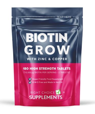 Biotin Hair Growth Supplement - 180 Tablets Enhanced with Zinc & Copper - Biotin 10 000 g (mcg) per Serving - Vegan Hair Skin & Nails Vitamins