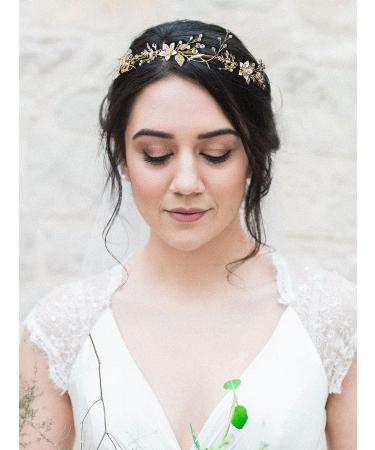 SWEETV Gold Flower-Leaf Bridal Headband | Wedding Hair Accessories for Brides - Buy Online on GoSupps.com