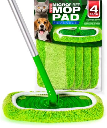 Generic Reusable Mop Pads Compatible with Swiffer Sweeper Mops (4-Pack) - Washable Microfiber Mop Pads for Wet & Dry Use - All Purpose Floor Mopping and Cleaning Product 4 Count (Pack of 1) Green