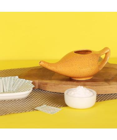 Handcrafted Ceramic Neti Pot for Sinus Relief - 225ml Capacity, Dishwasher Safe, Durable & Premium Quality - Crackle Pattern Orange - Buy Online on GoSupps.com