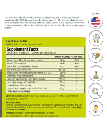 Glisodin Skin Nutrients - Advanced Skin Brightening Formula for Clearer Brighter Firmer Complexion - Reduces Blemishes & Exfoliates - 90 Capsules - International Shipping Available - Buy Online on GoSupps.com
