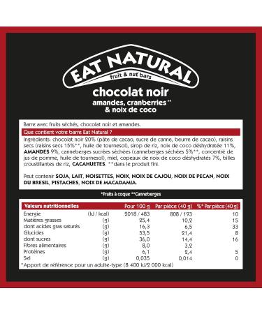 EAT NATURAL - Gluten Free Bars - Cranberries Almonds Coconut & Dark Chocolate - 12 x 40g Bars - Buy Online on GoSupps.com