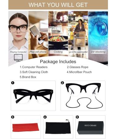 OCCI CHIARI Blue Light Blocking Reading Glasses for Women - Oversized Trendy Computer Readers (1.0 to 6.0) - Black-Clear 1.5 x - Buy Online on GoSupps.com