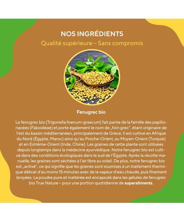 Fenugreek Bio - 2 600mg per dose - 360 Capsules Vegan - Breastfeeding Digestion & Blood Gluten - Rich in Protein & Minerals - Laboratory Tested - Free: Additives Lactose & Gluten - TRUE NATURE - Buy Online on GoSupps.com