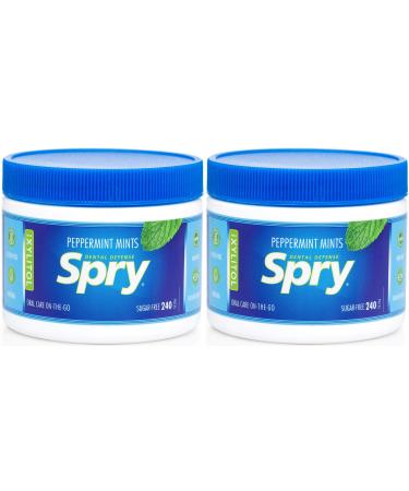 Spry Xylitol Mints, Peppermint, 240 Count (2-Pack) - Breath Mints That Promote Oral Health, Increase Saliva Production, and Stop Bad Breath Standard Packaging