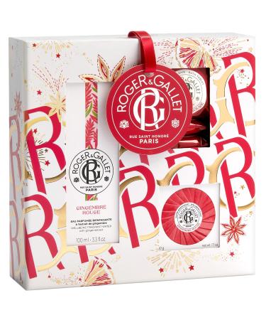 ROGER & GALLET Gingembre Rouge Gift Set | Red Ginger | 3.3 fl oz Spray| 1.7 oz Soap | Bath Tablets