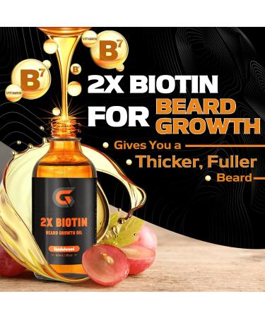 2X Biotin Beard Growth Oil for Men - Organic Argan & Jojoba Leave-In Conditioner Softener and Moisturizer for Mustache & Facial Hair Growth - 2fl.Oz - Buy Online on GoSupps.com