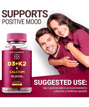 Sugar Free Vitamin D3 K2 Gummies 10000 IU with Calcium - Vegan Mk7 Vitamin K2 - Men & Women Vitamin D Supplement - Buy Online on GoSupps.com