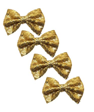 4 Pack Gold Glitter Sequins Bow Hair Clips for Girls - Perfect for Cheer, Dance, Recitals, Birthdays, and Parties - Buy Online on GoSupps.com