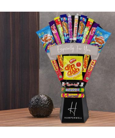 The Retro Sweets Bouquet With Dip Dab Black Jack Fruit Salad & More - Happy Birthday - Buy Online on GoSupps.com