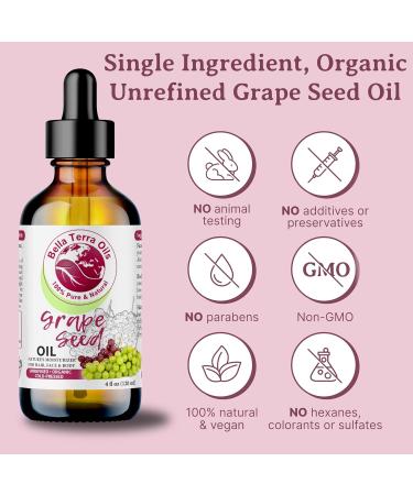 Organic Grape Seed Oil - Bella Terra 4oz | Nourish Skin with Vitamins & Procyanidins - Buy Online on GoSupps.com
