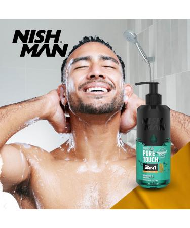  nishman NISHMAN Shower Gel Pure Touch 480ml 3-in-1 Formula for Body Hair & Face Gentle Daily Cleanser for Men with Invigorating Fragrance Moisturizing Gel for All Skin Types - Buy Online on GoSupps.com
