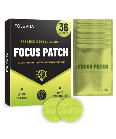 TOLEVITA Focus 36 pcs Patches Mental Clarity & Energy - ALCAR L-Theanine B-Vitamins Lion s Mane Convenient On-The-Go Patches