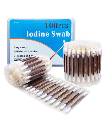 100 Disposable Iodophor Swabs Outdoor Supplies Medical Cotton Swabs Iodine Individually Packaged Cotton Swabs Iodine Swabs for Nose Care (Brown 100)