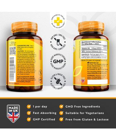 Nutravita Vitamin D 4000 IU - 500 Micro Tablets | Max Strength 16 Month Supply | Vegetarian D3 for Immune System & Bone Health - Made in UK - Buy Online on GoSupps.com