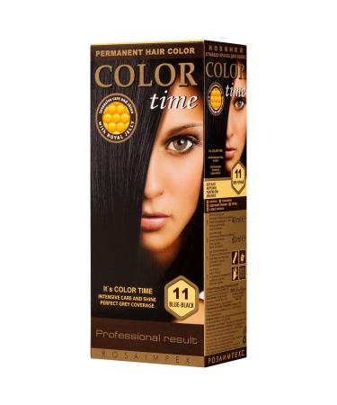 COLOR TIME | Permanent Gel Hair Dye Black Blue Color 11 | Enriched with Royal Jelly and Vitamin C | Permanent Hair Color | Covers Gray Hair | 100 ML 11 Blue Black