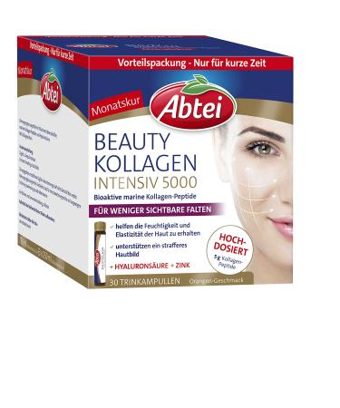 Abbey Beauty Collagen intensive 5000 - for less visible wrinkles - with 5 g of collagen peptides hyaluronic acid zinc and vitamin C - sugar -free - 30 drinking ampoules 750 ml (1 Pack) Beauty collagen