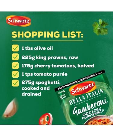 Schwartz x Bella Italia Gamberoni Garlic & Chilli Prawn Spaghetti Recipe Mix 35g - Buy Online on GoSupps.com