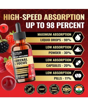 Tenmido 13in1 Adrenal & Focus Support Supplements Liquid Drops with Astragalus Wood Betony Rhodiola Ashwagandha Bacopa Eleuthero Gotu Kola Holy Basil and More - 30 Days Supply - 1FL Oz - Buy Online on GoSupps.com