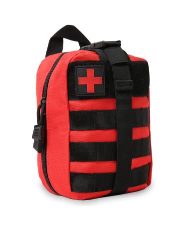 Bituor first aid pocket empty tactical bags molle emt small pouch waterproof rip-away first aid kit tactical survival bag for outdoor camping travel motorcycle adventure (red)