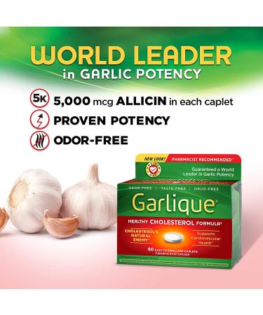 Garlique Garlic Extract Supplement - Healthy Cholesterol Formula - Odorless & Vegan - 60 Caplets - Buy Online on GoSupps.com