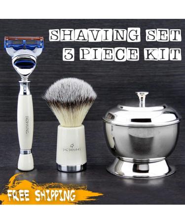 Ivory Silver Lace Synthetic Shaving Brush | Jagshaving Fiber Bristle | Low Maintenance & Fast Drying - Buy Online on GoSupps.com