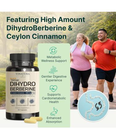 VINATURA Dihydroberberine Supplement with Ceylon Cinnamon 500mg - (Patented GlucoVantage Super Berberine) Maybe Berberine 5X More absorbable - 30 Capsules - Buy Online on GoSupps.com