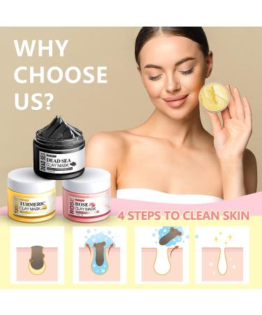 5-Piece Face Mask Set for Deep Pore Cleansing with Turmeric, Vitamin C, Dead Sea Mud, and Rose Clay Masks Ideal Skincare Gift for Women - Buy Online on GoSupps.com