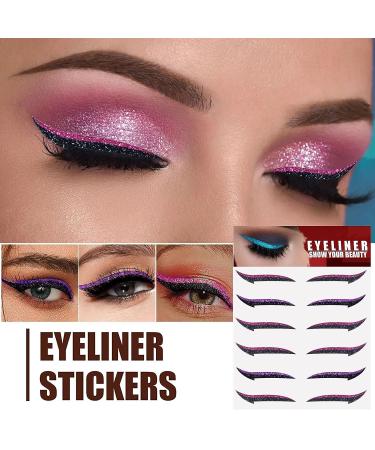 Rosarden 18 Pairs Glitter Stick-on Eyeliner Stickers - Waterproof and Colorful Adhesive Eyeliner Strips in Purple, Pink, Green, Blue - Black Eyeliner Sticker for Eye Makeup - Buy Online on GoSupps.com