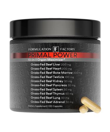 Formulation Factory Beef Liver Capsules - 10-in-1 Primal Powder Beef Organ Supplement for Men & Women with Bone Marrow & Beef Testicle - Grass Fed Ancestral Health - 120 Capsules 2 Month Supply 120 Count (Pack of 1)
