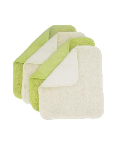 Natural Organic Bamboo and Ramie Dual Sided Washcloths Hand Towels Ultra Soft for Shower Bath Spa Gentle for Body Face Sensitive Baby Skin Pack of 4(Green and White)