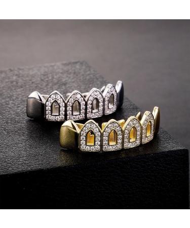 Hip Hop Grills Gold Plated Vampire Grills with Iced Out Zircon Halloween Cosplay Party Tooth Rapper Gift for Women Men - Buy Online on GoSupps.com