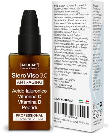 Hyaluronic Acid Face Serum 3 Molecular Weights with Vitamins C and D Collagen and Retinol. Anti-Wrinkle Moisturizing and Brightening Serum for Women and Men | Vitamin C Serum 60ml Agocap  - Buy Online on GoSupps.com