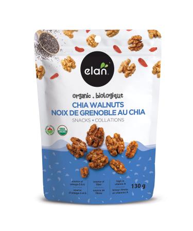 Elan Organic Chia Walnuts 130g Non-GMO Gluten-Free Vegan Kosher Healthy Snacks Glazed Nuts with Chia Seeds Goji Berry Powder & Himalayan Pink Salt Superfood Infused Nuts single pack